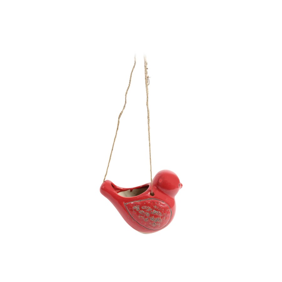 Garden Planters Wonderland | Ceramic Hanging Bird Pot For Home And Garden Decoration (Red)