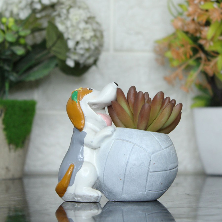 Garden Planters Wonderland | Dog With Volleyball Succulent Pot For Home Decoration