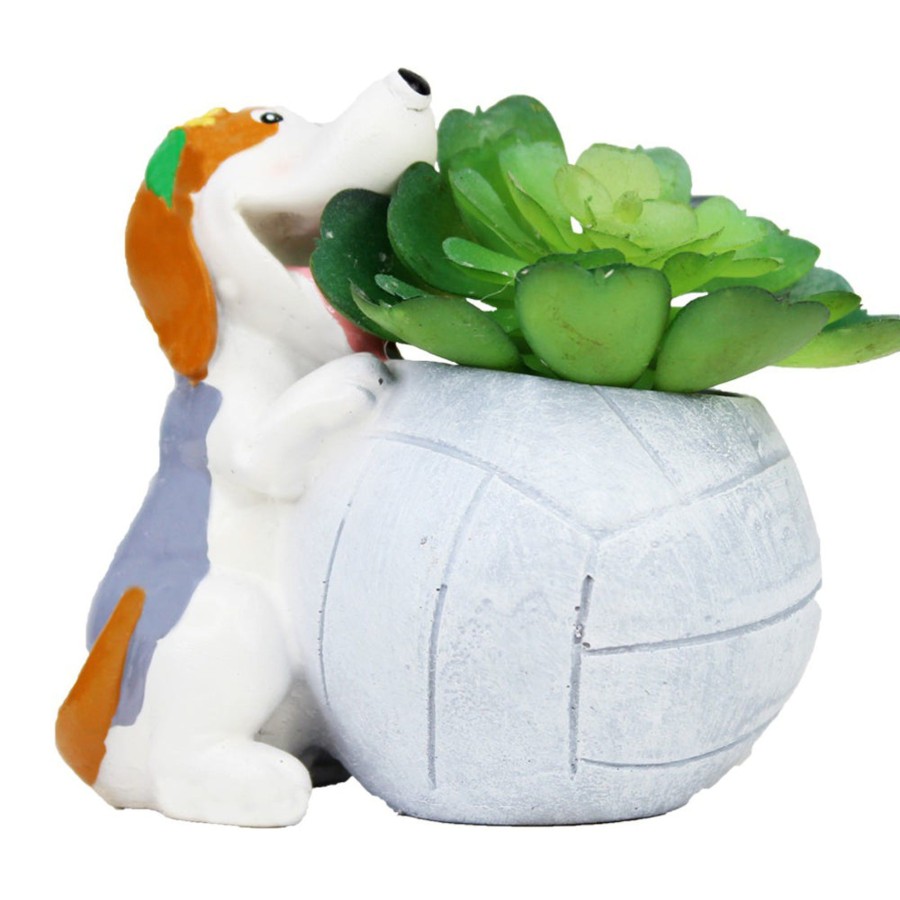 Garden Planters Wonderland | Dog With Volleyball Succulent Pot For Home Decoration