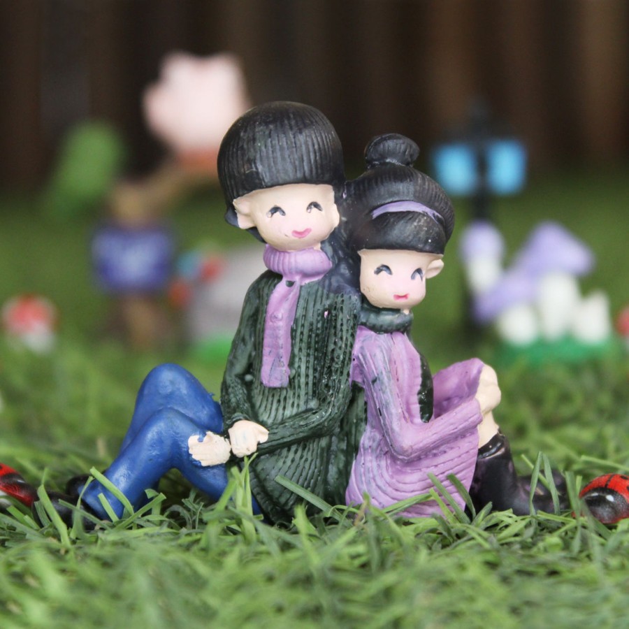 Miniature Fairy Garden Wonderland | Miniature Toys : (Set Of 2) Couple Sitting With Back For Fairy Garden Accessories