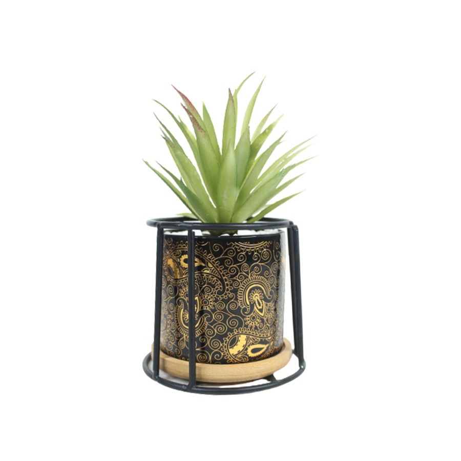 Artificial Turf Plants Wonderland | Small Marble Black Ceramic Pot With Succulent Flower