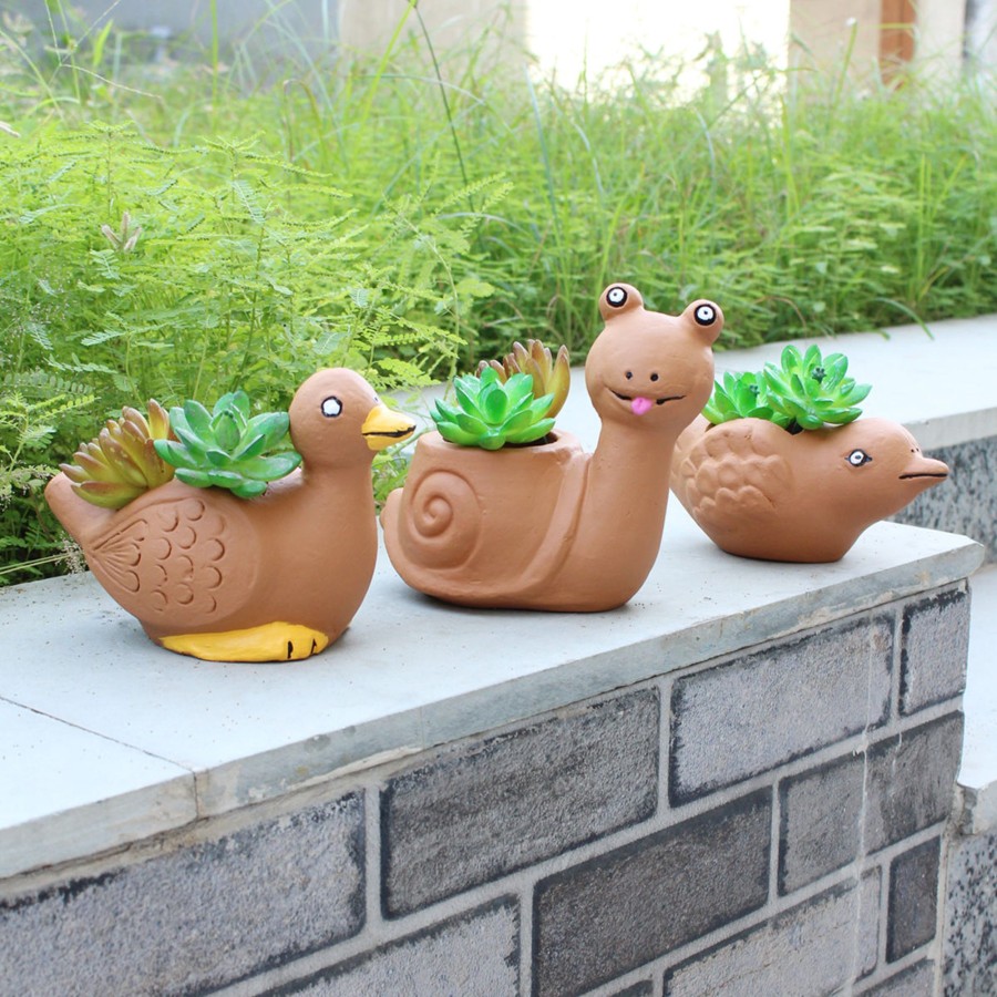 Garden Planters Wonderland | Set Of 3 Terracotta Animal Pot (For Small Plants And Succulents)