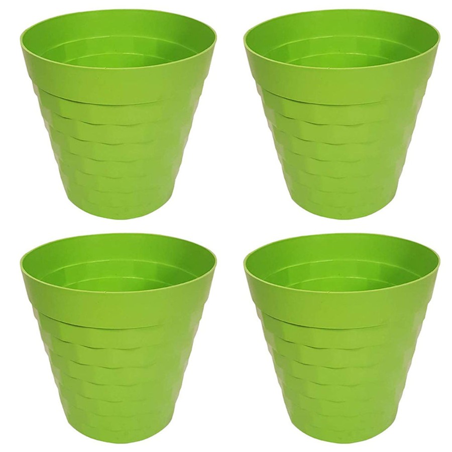 Garden Planters Wonderland | (Set Of 4 ) 12 Inches Brix Pots Outdoor Pots (Set Of 4) (Green)