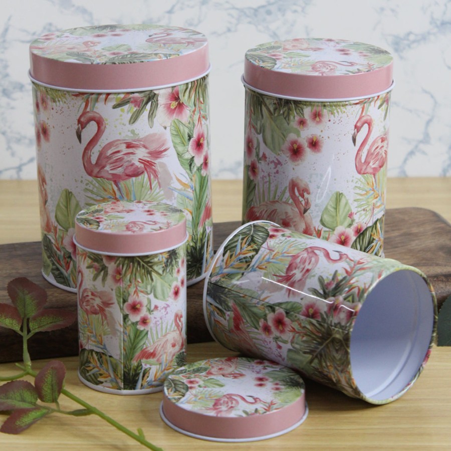 Home Decor Wonderland Container | (Set Of 4) Metal Pink Flamingo Storage Containers