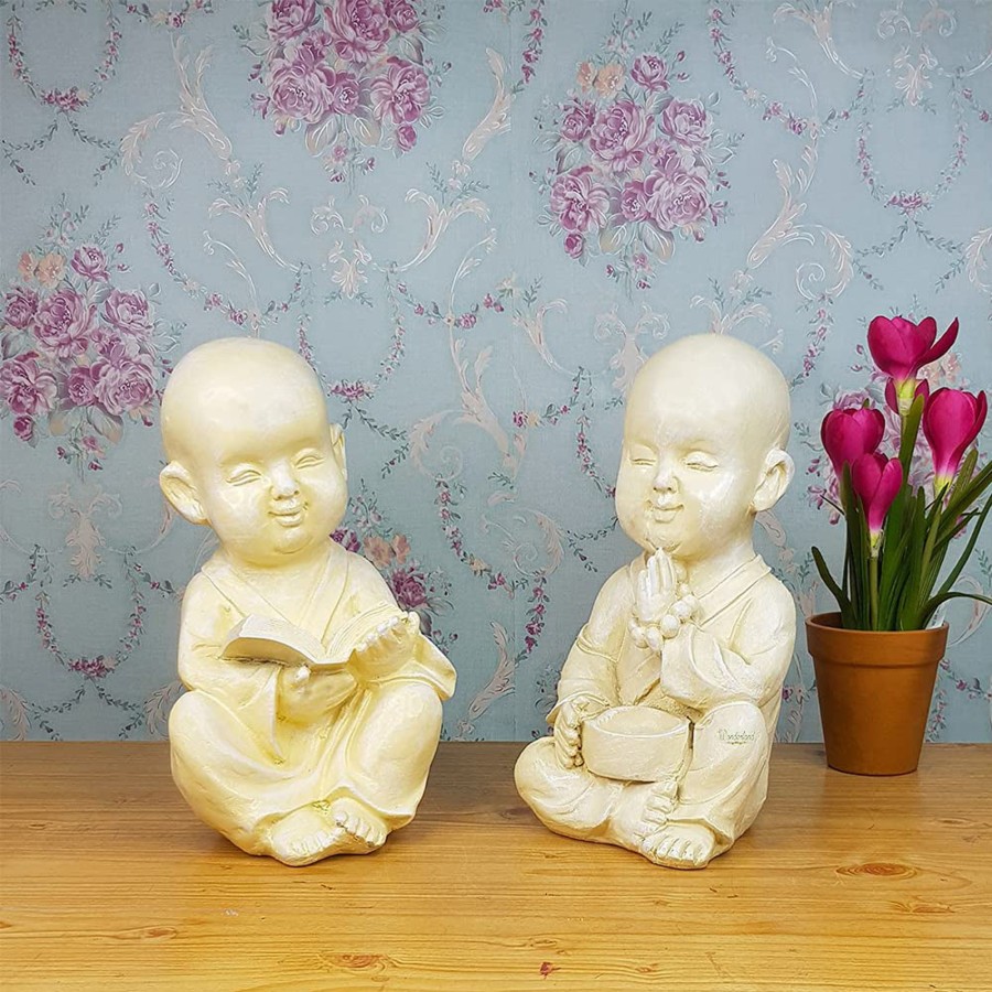 Garden Decor Wonderland Buddha And Monk Statue | Monk Statue With Book And Beads For Home And Garden Decoration