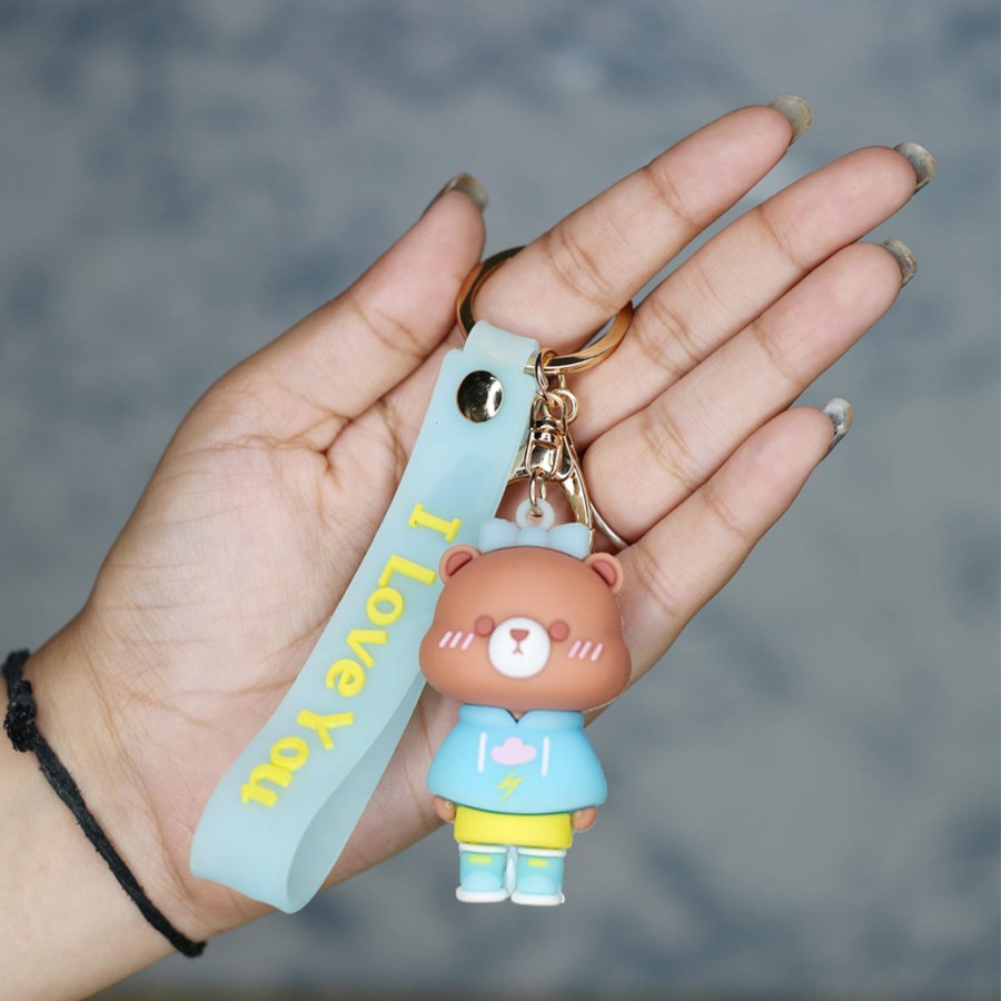 Gifts Wonderland Garden Arts and Craft | Teddy Cartoon Style Keychain With Band ( Blue)