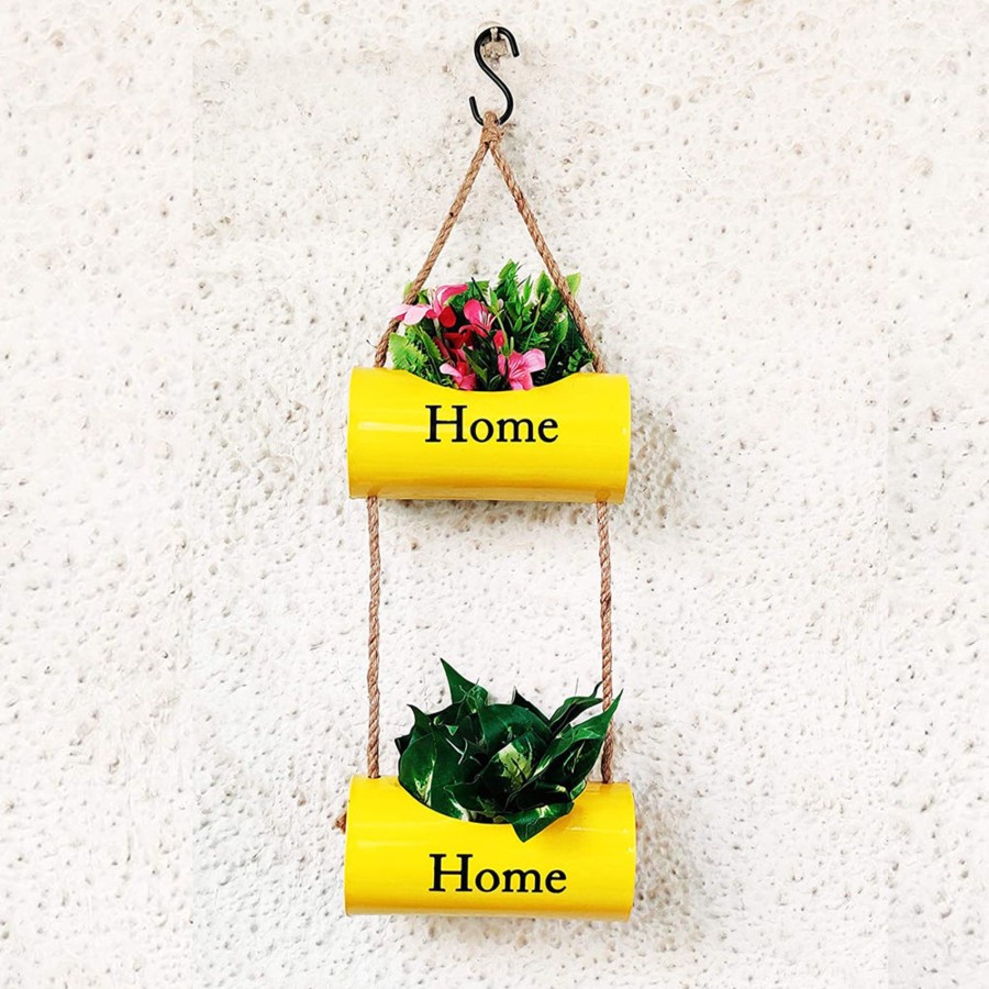 Garden Planters Wonderland | Double Metal Wall Hanging Home Pot For Home Decoration (Yellow)