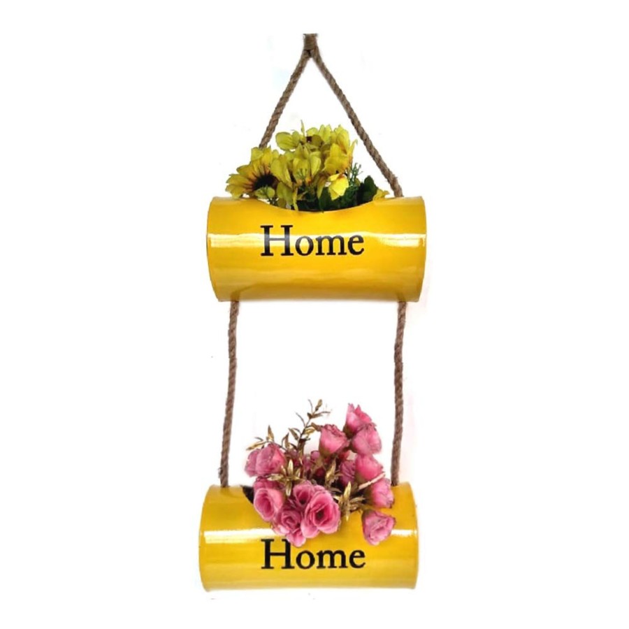 Garden Planters Wonderland | Double Metal Wall Hanging Home Pot For Home Decoration (Yellow)