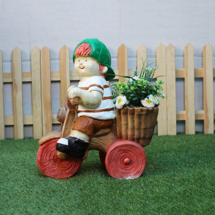 Garden Planters Wonderland | Boy On Cycle For Balcony And Garden Decoration (Orange)