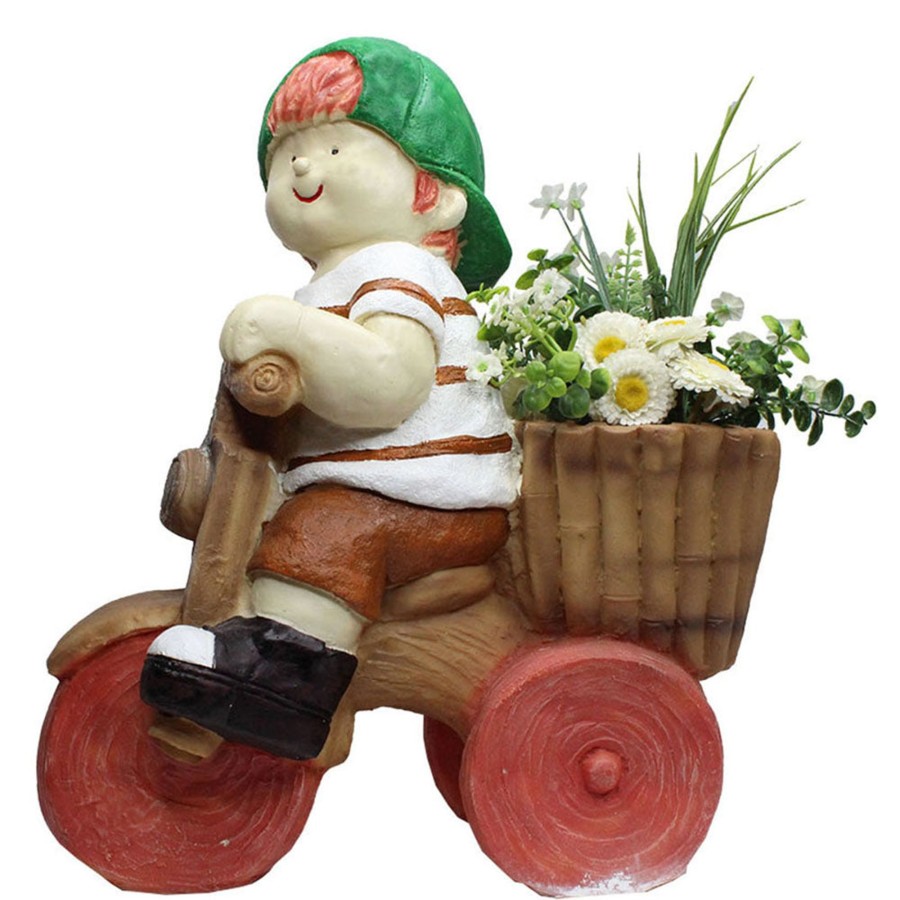 Garden Planters Wonderland | Boy On Cycle For Balcony And Garden Decoration (Orange)