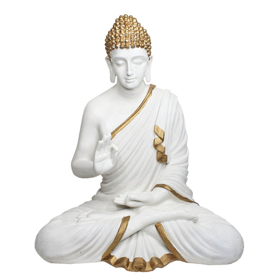 Home Decor Wonderland Table Top Decor | 21.6 Inch Buddha Statue For Home Decoration (Golden White)