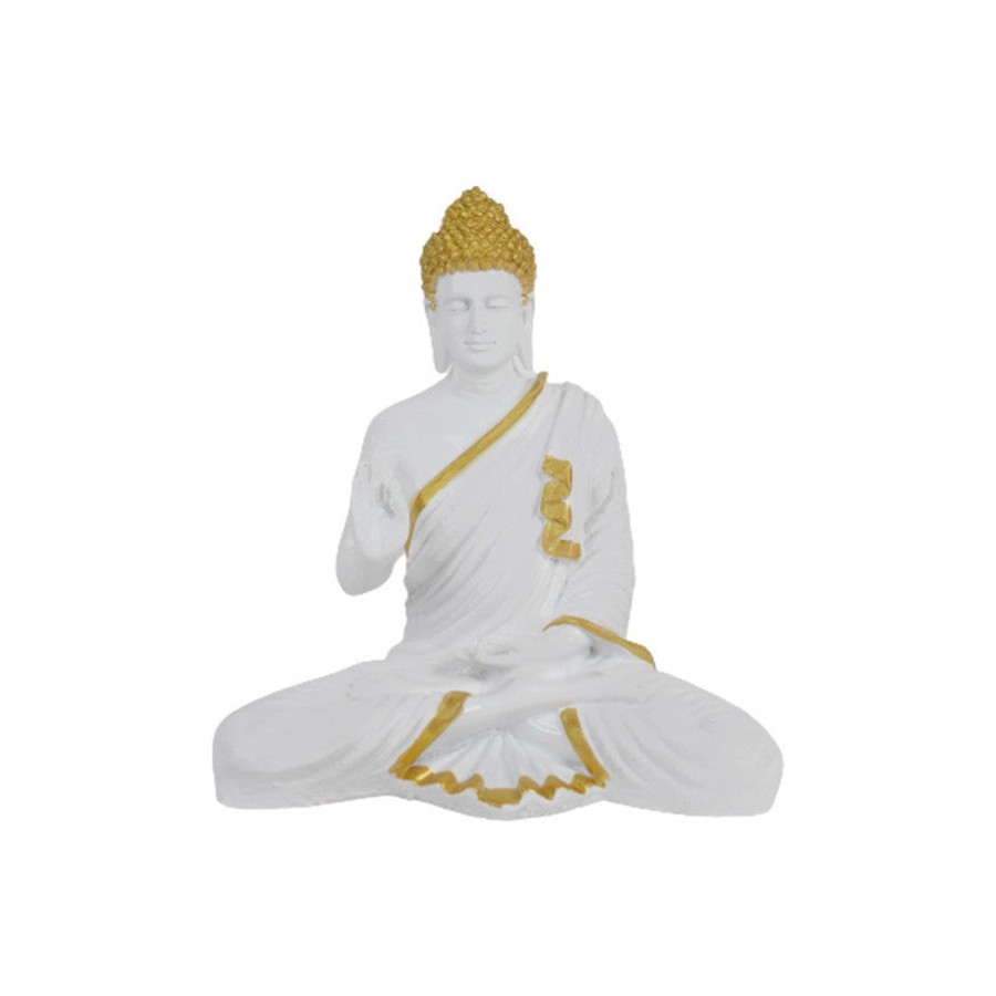 Garden Decor Wonderland Buddha And Monk Statue | Wonderland Resin 14 '' Buddha (Golden & White) (Aashirwad)