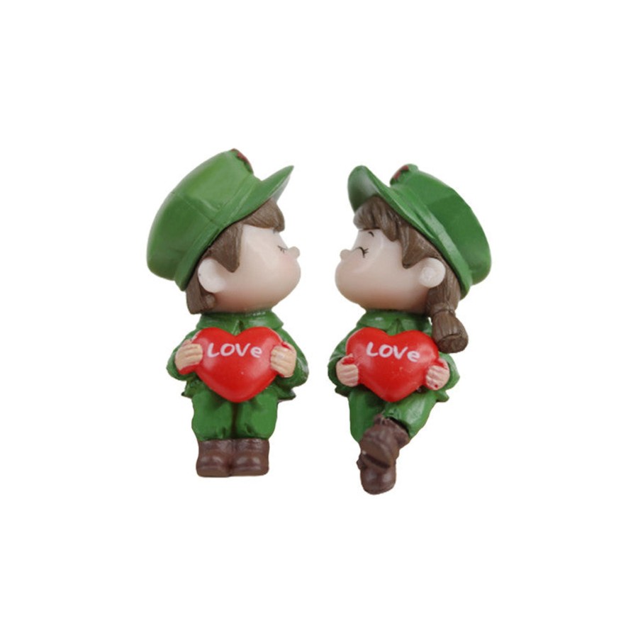 Miniature Fairy Garden Wonderland | Army Couple With Heart ( Miniature Toys , Cake Toppers , Small Figuine, Valentine Couple)