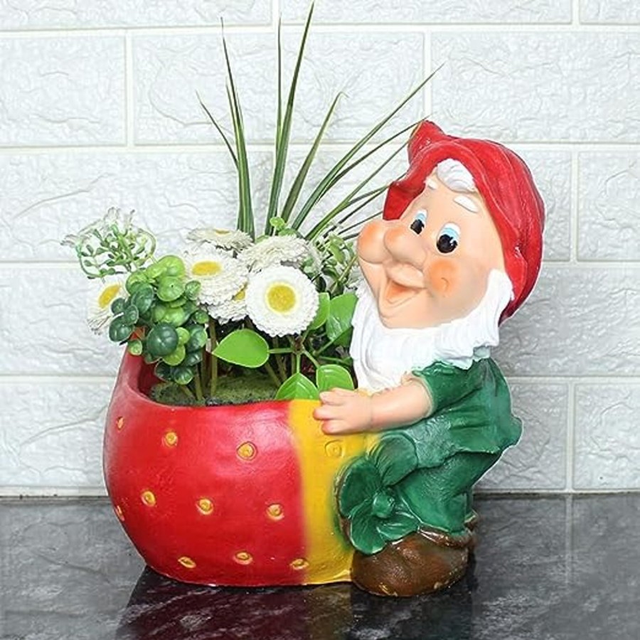 Garden Planters Wonderland | Dwarf/Gnome Strawberry Pot Planter For Garden Decoration (Red Cap)