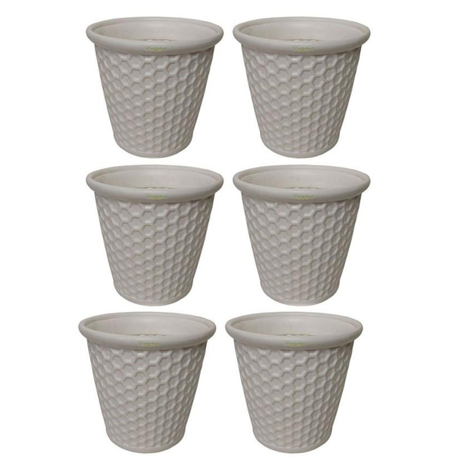 Garden Planters Wonderland | Set Of 6 : White Honeycomb 12 Inches Pp/ Pvc / High Quality Plastic Planter