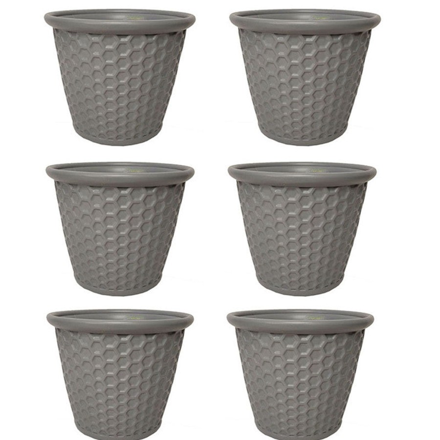 Garden Planters Wonderland | Set Of 6 : Grey Honeycomb 12 Inches Pp/ Pvc / High Quality Plastic Planter