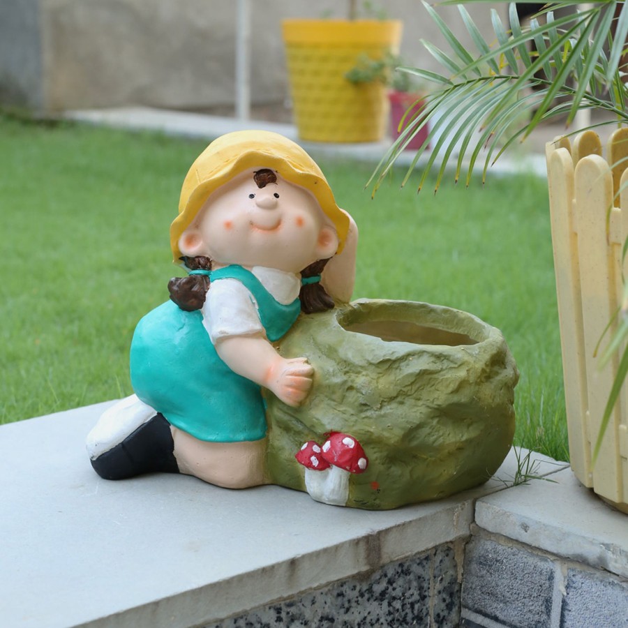 Garden Planters Wonderland | Wonderland Stone Planter Girl (Seagreen)| Outdoor Garden Planters