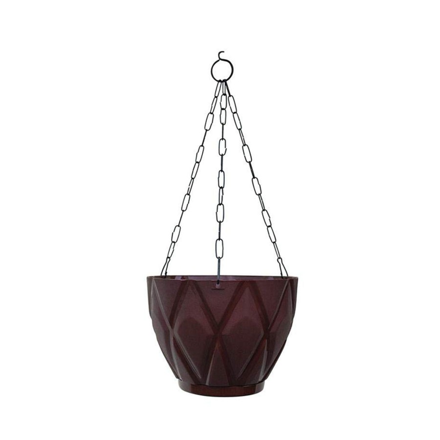 Garden Planters Wonderland | (Set Of 2) Hanging Solitaire Pot With Chain And Drain Base For Home Garden, Brown