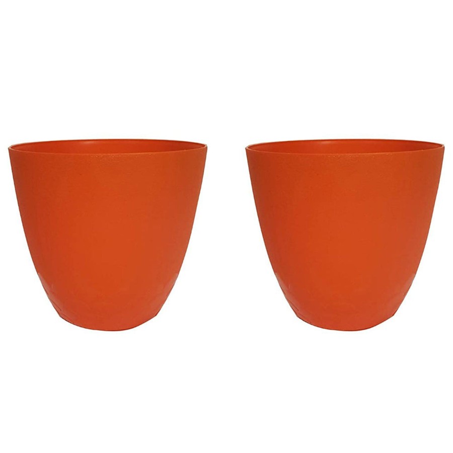 Garden Planters Wonderland | Designer Flora Plastic Pots For Outdoor (Set Of 2) (Orange)