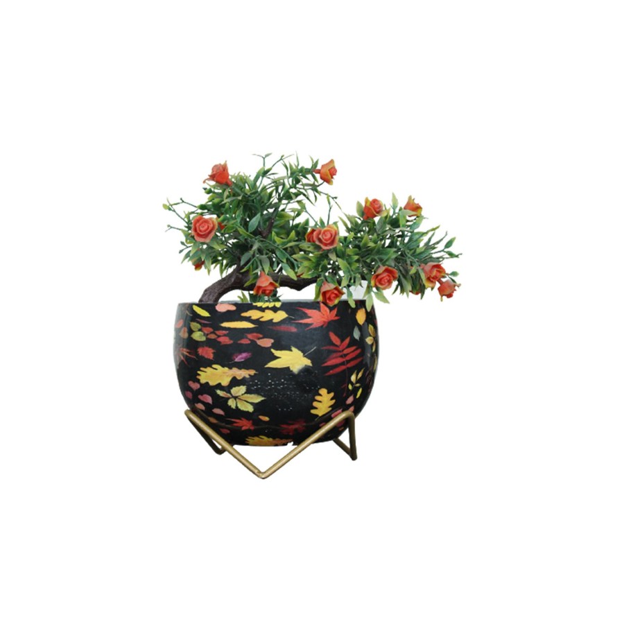 Garden Planters Wonderland | Multi Leaf Black Metal Pot