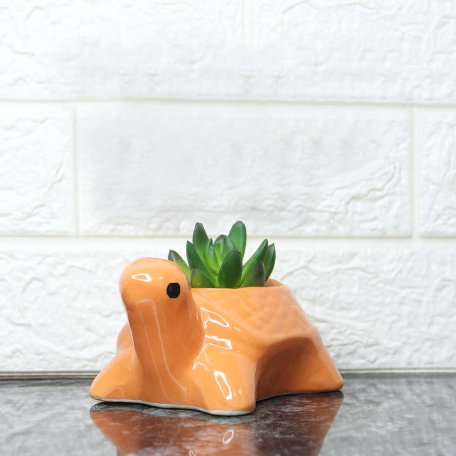 Garden Planters Wonderland Garden Arts and Craft | Ceramic Planters Small Orange Turtle