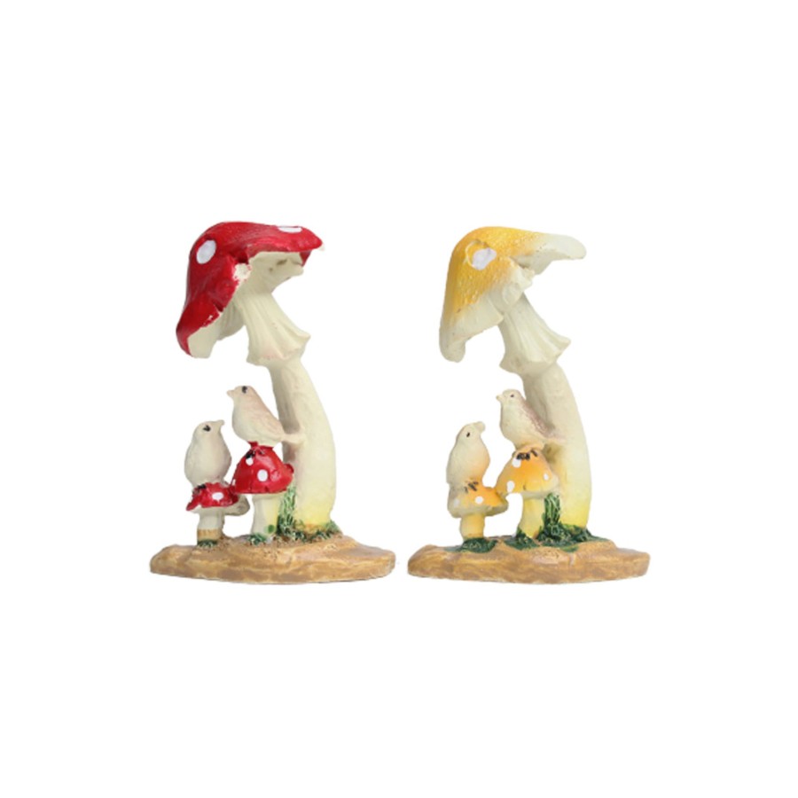 Miniature Fairy Garden Wonderland | Set Of 2 Mushroom With Bird (Miniature Garden Decorations, Terranium Decor)