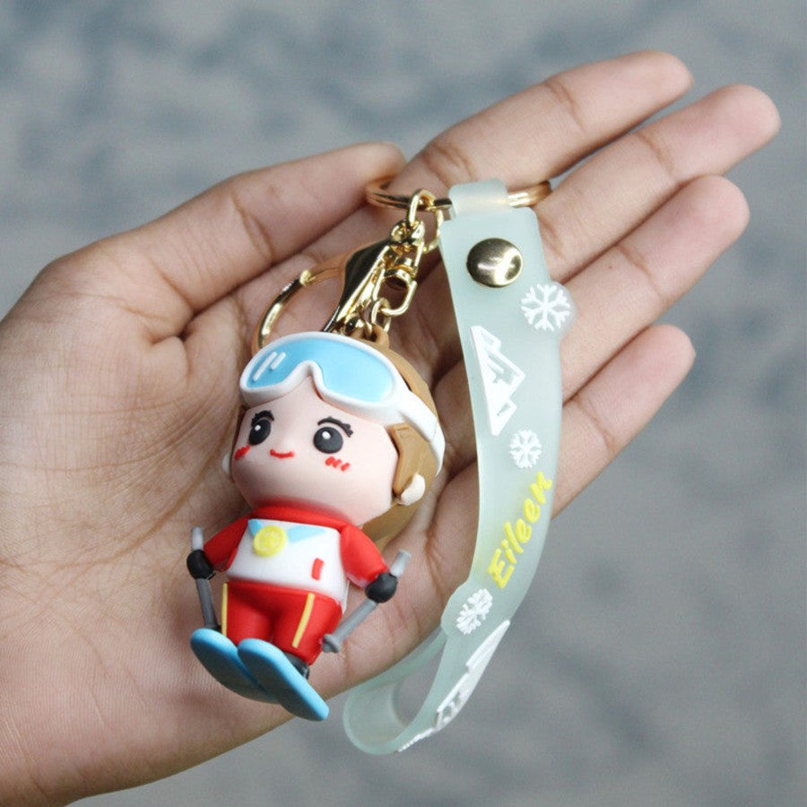 Gifts Wonderland | Wonderland Ski Girl Keychain In Red & Blue 2-In-1 Cartoon Style Keychain And Bag Charms Fun And Functional Accessories For Bags And Keys