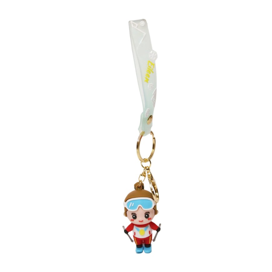 Gifts Wonderland | Wonderland Ski Girl Keychain In Red & Blue 2-In-1 Cartoon Style Keychain And Bag Charms Fun And Functional Accessories For Bags And Keys