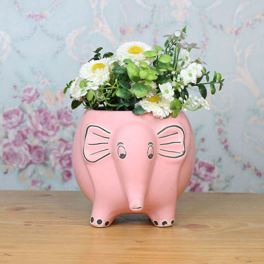 Garden Planters Wonderland | Elephant Ceramic Pot For Home And Garden Decoration (Pink)