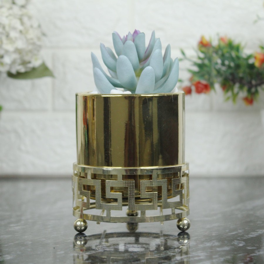 Garden Planters Wonderland | Golden Pot With Multi Artificial Succulents