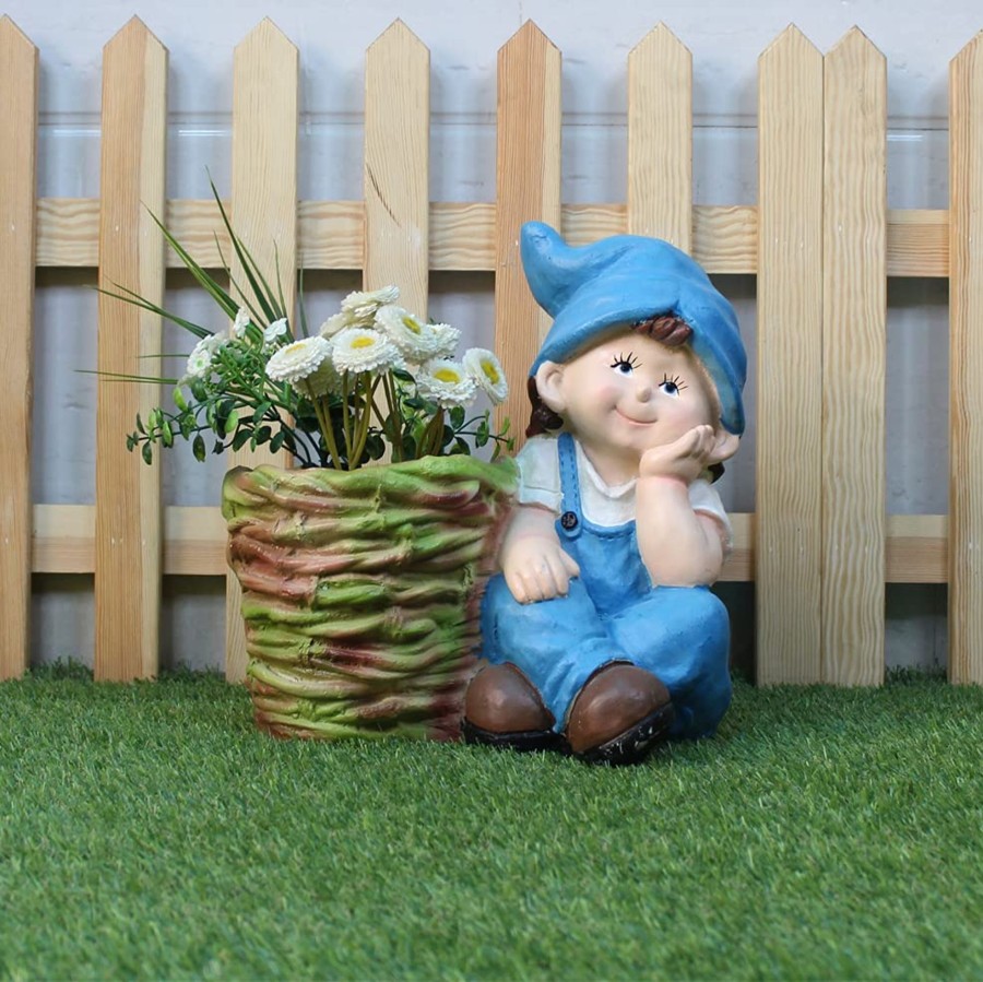 Garden Planters Wonderland | Boy With Pot Planter For Balcony And Garden Decoration (Blue)