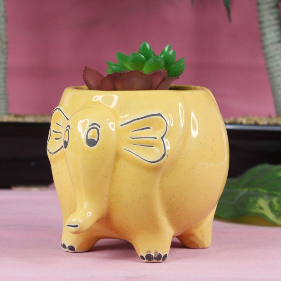 Garden Planters Wonderland | Ceramic Elephant Flower Pot Planter (Yellow)