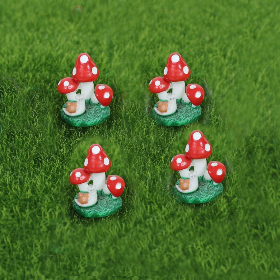 Miniature Fairy Garden Wonderland | Miniature Toys : (Set Of 4) Red Mushroom With Snail