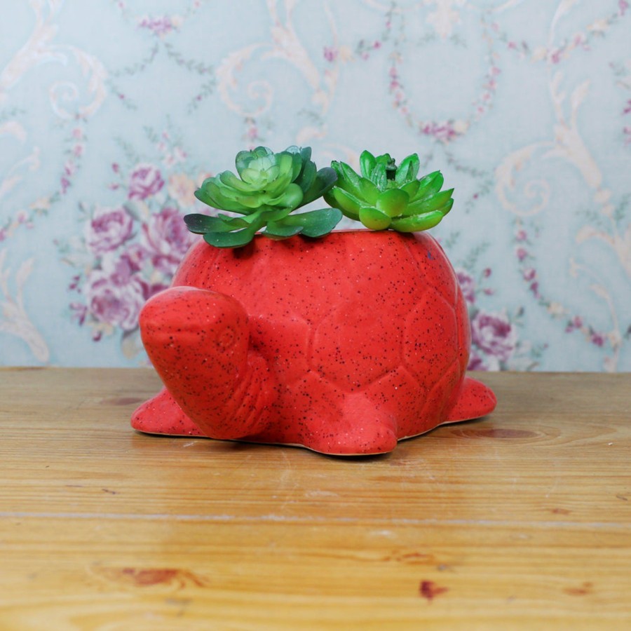 Garden Planters Wonderland | Ceramic Turtle Pot For Home And Balcony Decoration (Red)