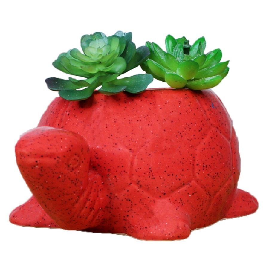 Garden Planters Wonderland | Ceramic Turtle Pot For Home And Balcony Decoration (Red)