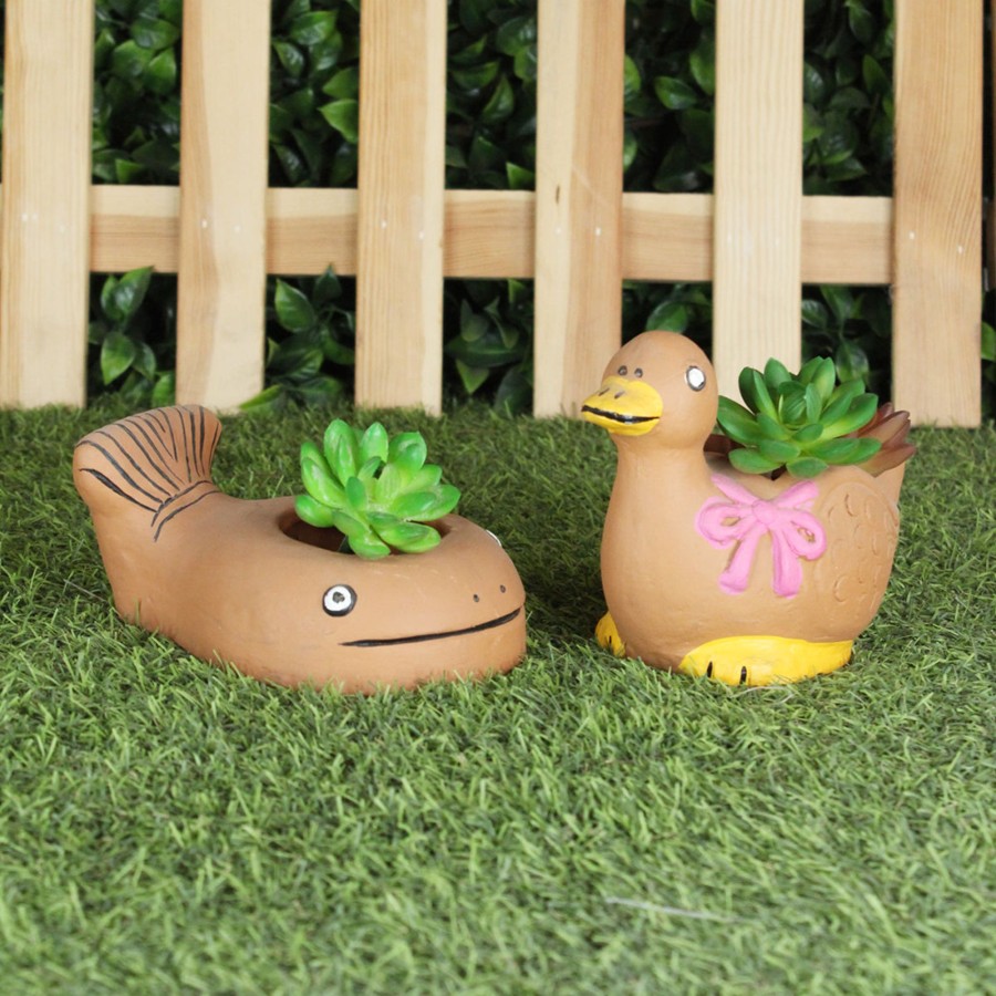 Garden Planters Wonderland | (Set Of 2) Terracotta Animal Shape Pots