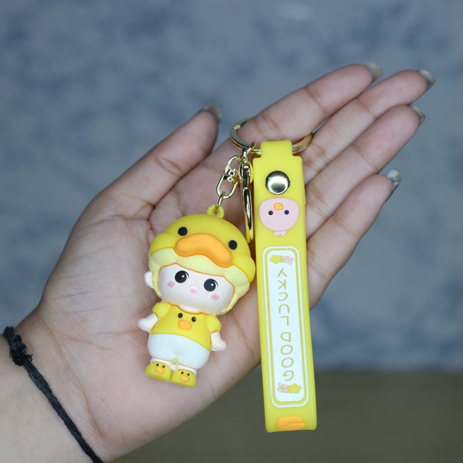 Gifts Wonderland Garden Arts and Craft | Duck Shape Doll Cartoon Style Keychain With Band ( Yellow )