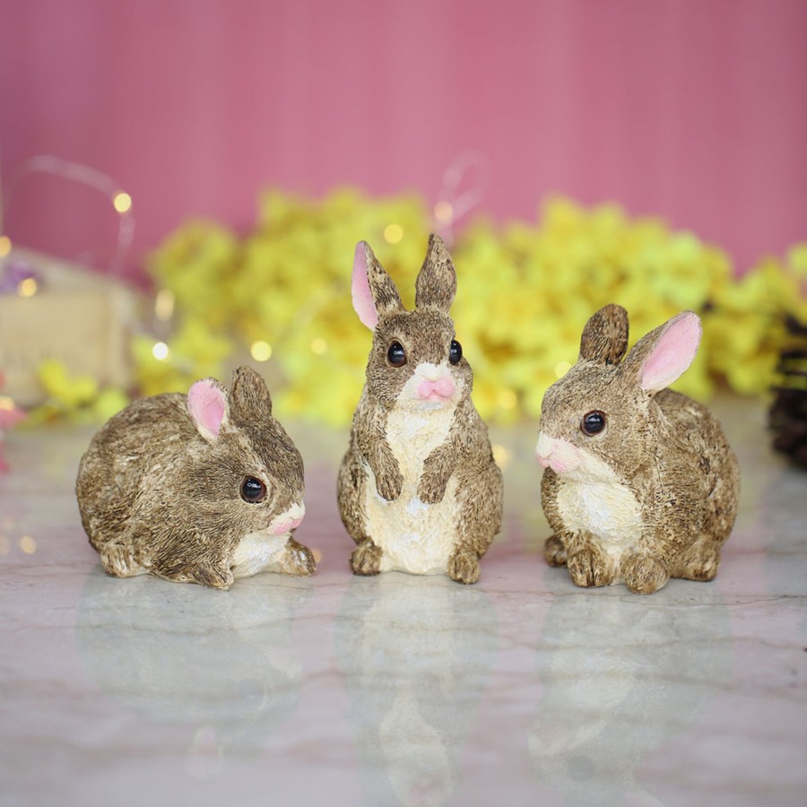 Garden Decor Wonderland Garden Statues | ( Set Of 3) Brown 4 Inches Three Rabbit Combination Set