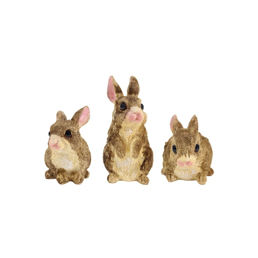 Garden Decor Wonderland Garden Statues | ( Set Of 3) Brown 4 Inches Three Rabbit Combination Set