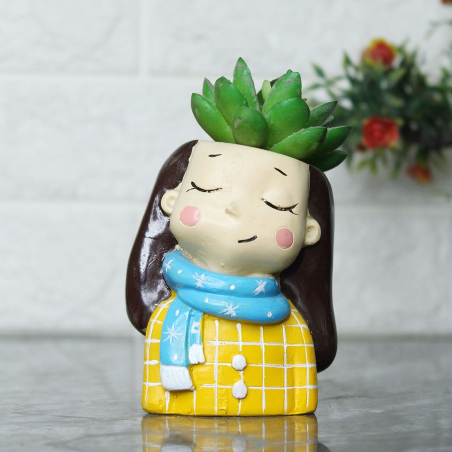 Garden Planters Wonderland | Girl With Muffler Succulent Pot For Home And Balcony Decoration