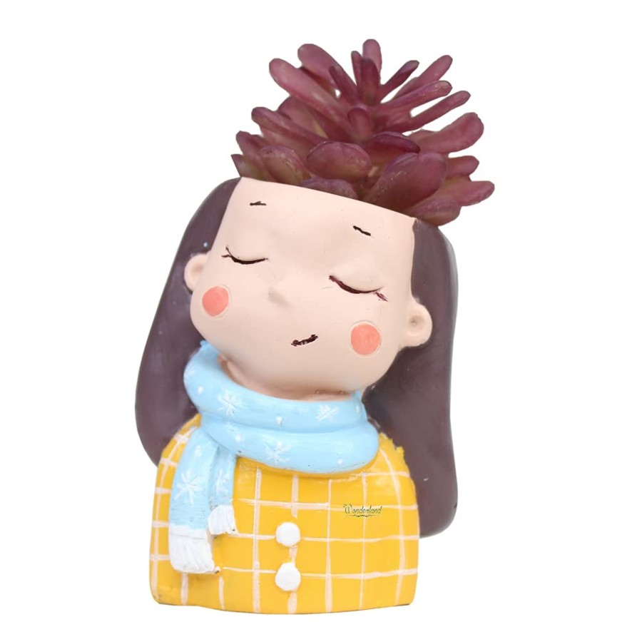 Garden Planters Wonderland | Girl With Muffler Succulent Pot For Home And Balcony Decoration