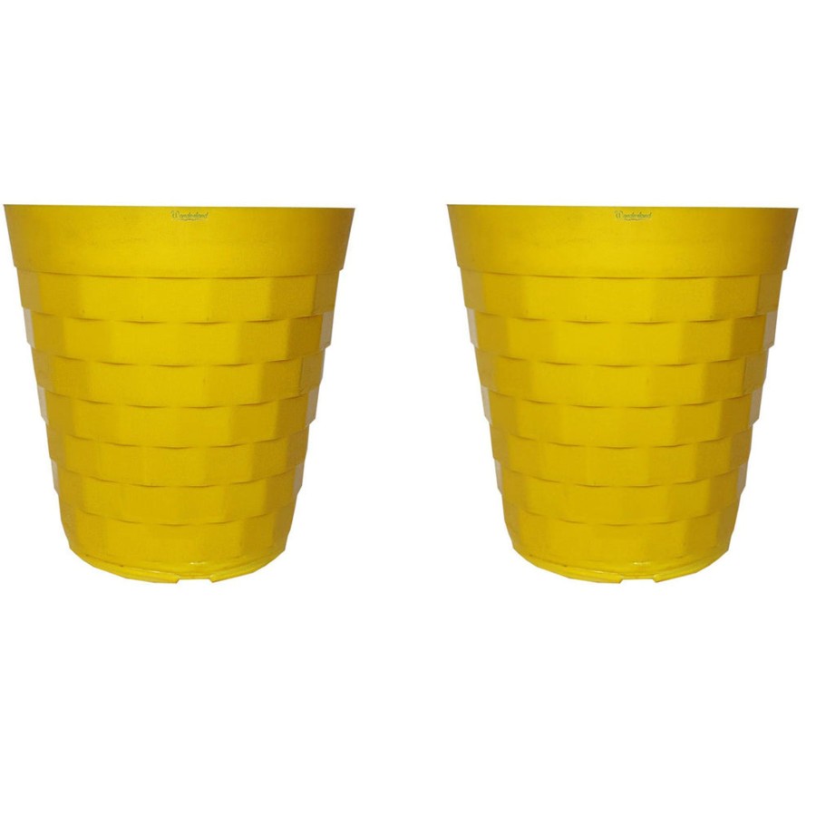 Garden Planters Wonderland | ( Set Of 2) 10 Inches Brix Plastic Round Garden Pots For Outdoor (Yellow)