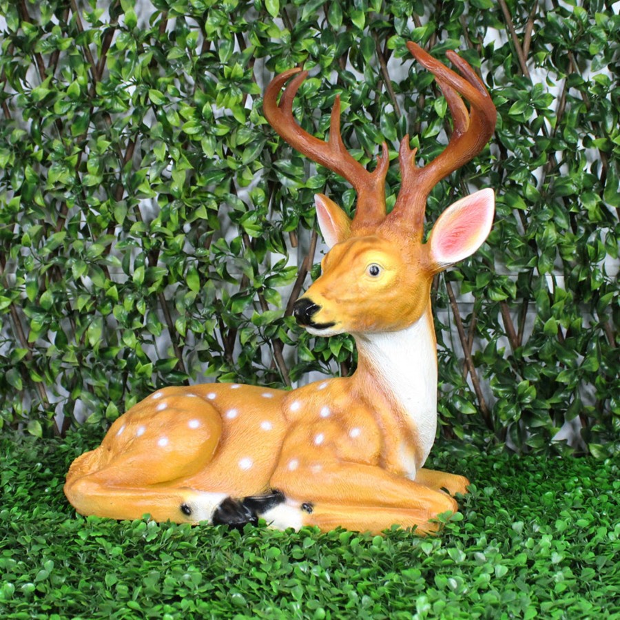 Garden Decor Wonderland Garden Statues | Deer With Horns Sitting For Balcony And Garden Decoration