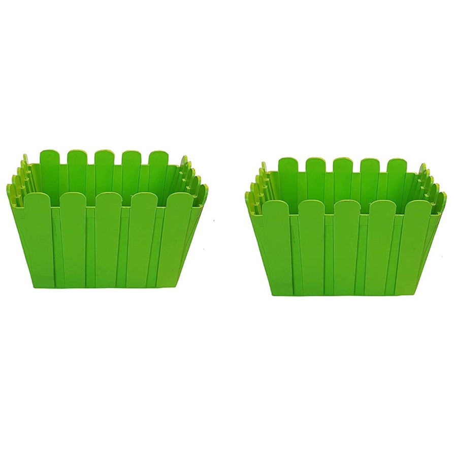 Garden Planters Wonderland | Wonderland (Set Of 2) Square Plastic Pot/Planter Without Plant For Garden Indoor Home & Outdoor (Green)