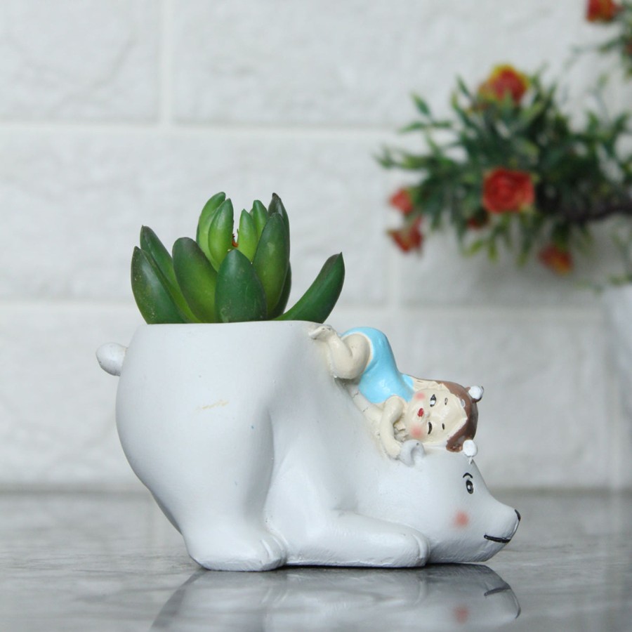 Garden Planters Wonderland | White Bear Succulent Pot For Home And Balcony Decoration