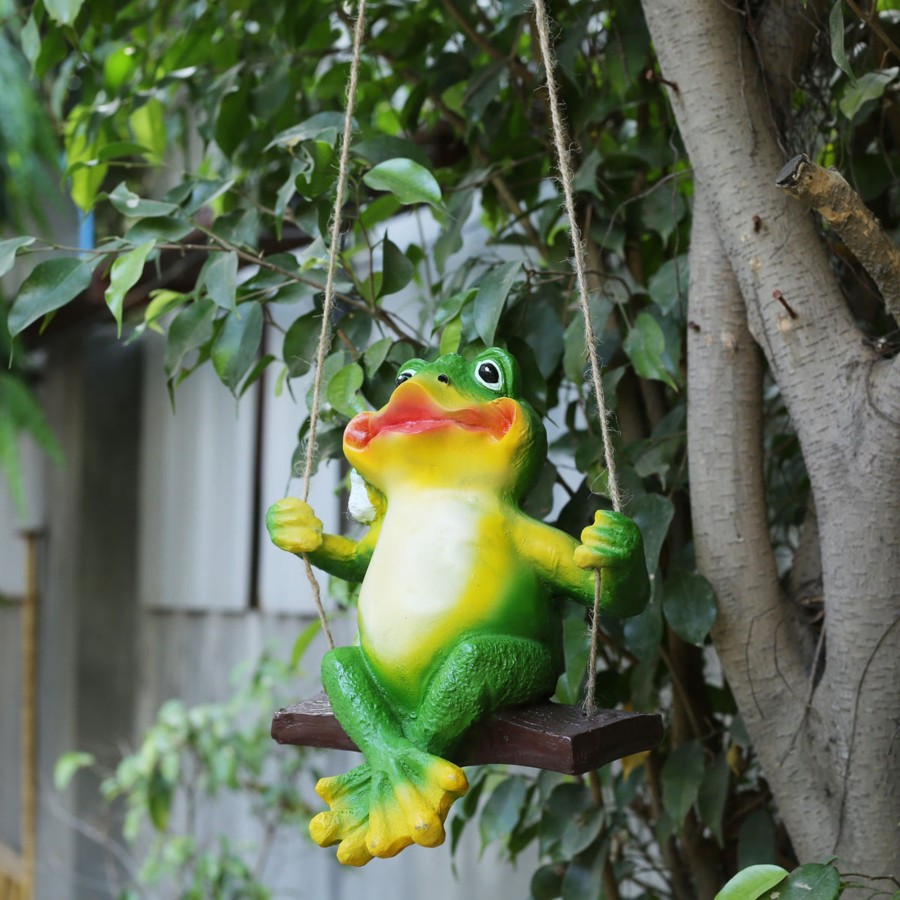 Garden Decor Wonderland Garden Statues | Frog On Swing Statue For Garden Decoration