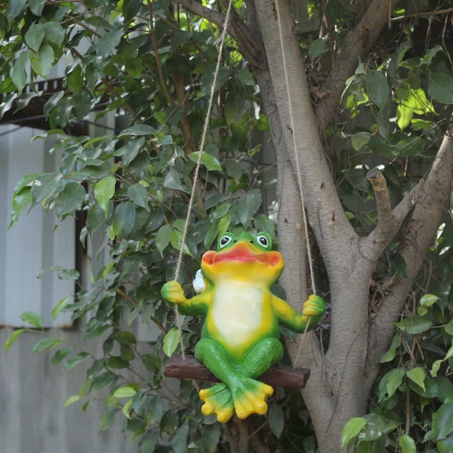 Garden Decor Wonderland Garden Statues | Frog On Swing Statue For Garden Decoration