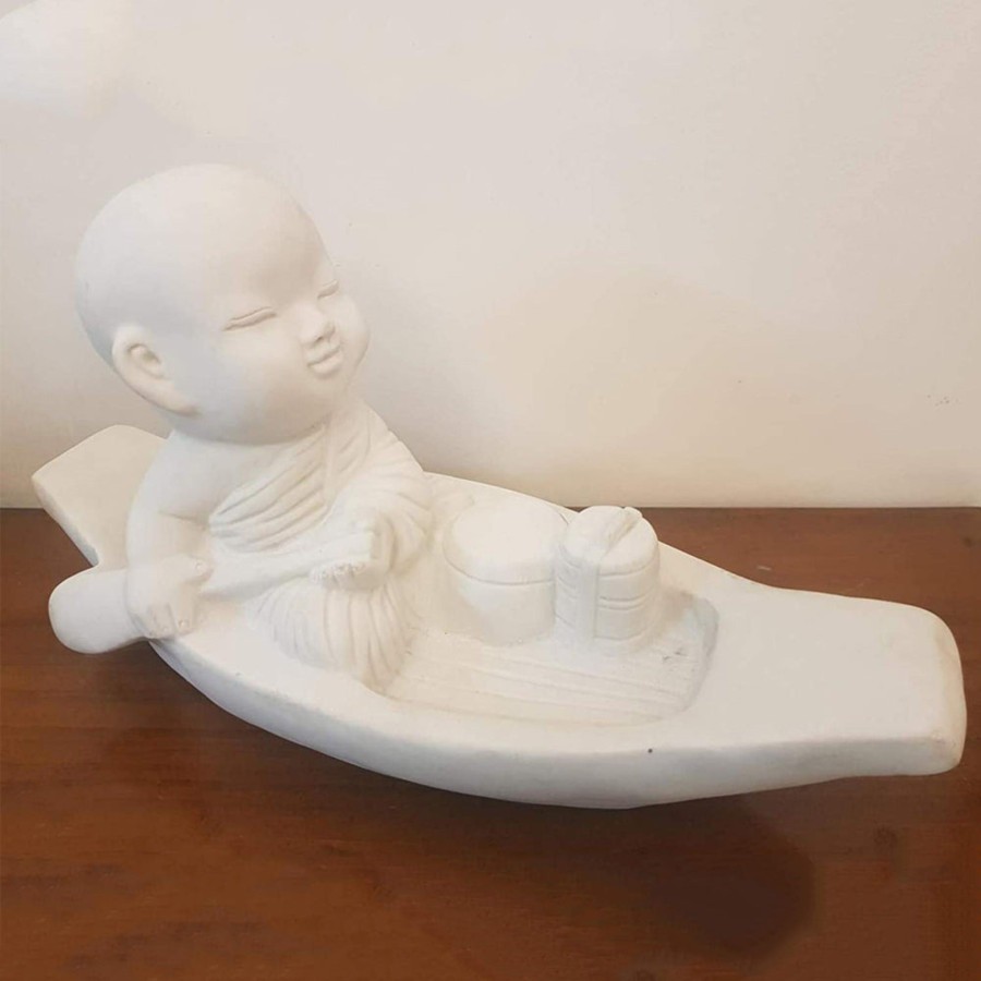 Garden Decor Wonderland Garden Statues | Boat Buddha Statue For Home And Garden Decoration (White)