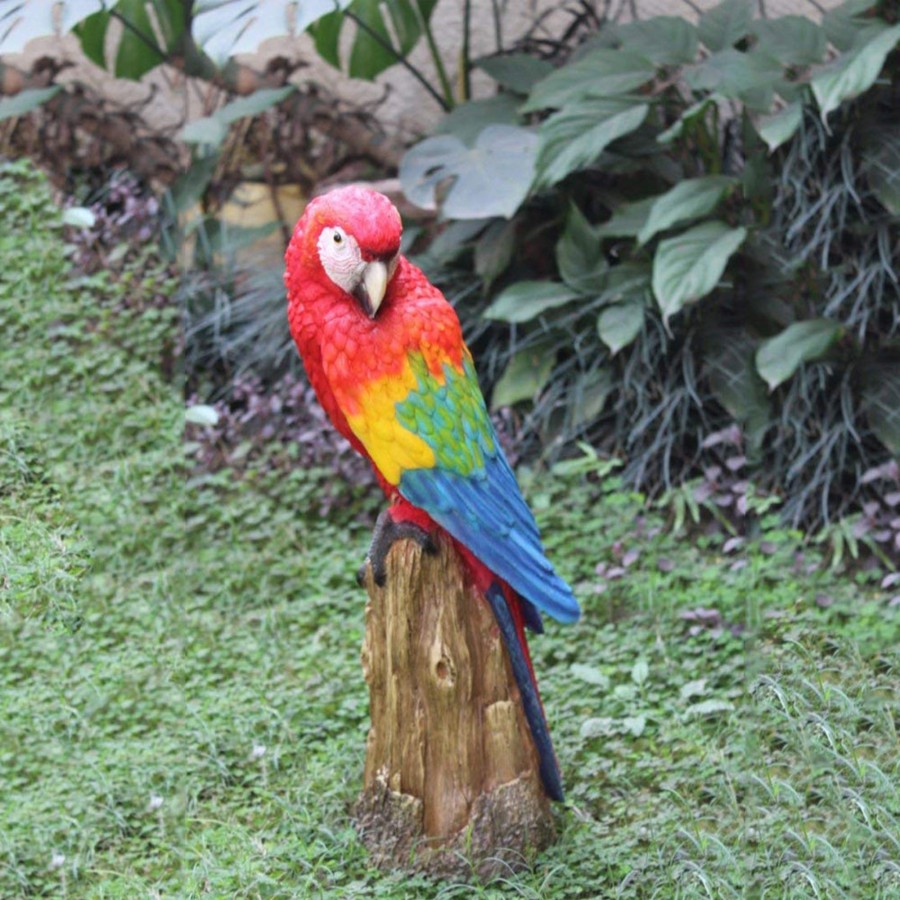 Garden Decor Wonderland Garden Statues | Scarlet Macaw/Parrot Sitting On Tree For Garden Decoration