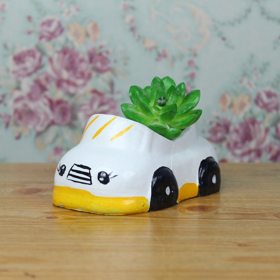 Garden Planters Wonderland | Small Car Succulent Pot For Home Decoration (White)